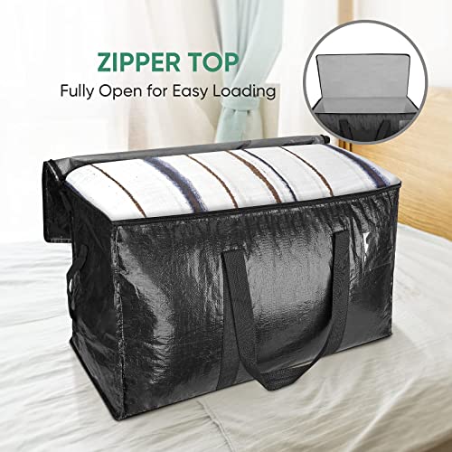 Image of BALEINE 4-Pack Oversized Moving Bags with Reinforced Handles, Heavy-Duty Storage Tote for Clothes, Moving Supplies (Black, 4-Pack)