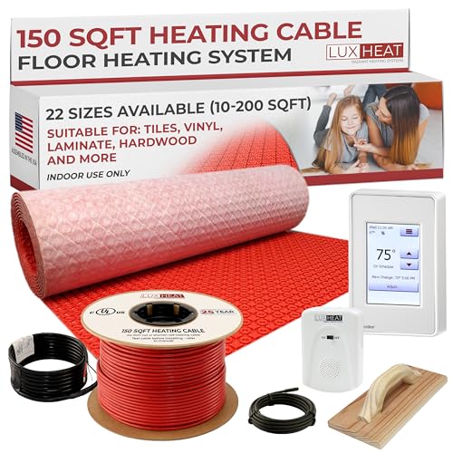 LuxHeat 150sqft Electric Radiant Floor Heating System - 120v Electric Heated Floor System Includes UDG4 Programmable Thermostat w/GFCI Heater Cable Uncoupling Membrane Flooring Sensor & Alarm
