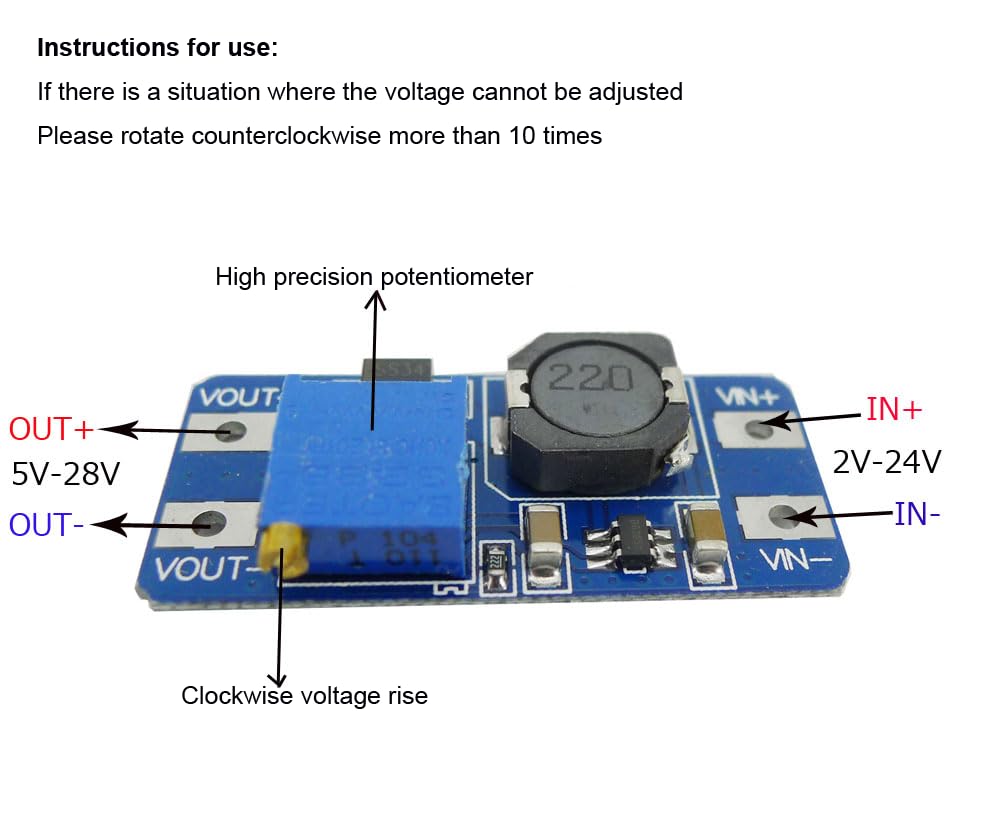 Convertitore DC-DC Step-Up MT3608 2A 2-24V In 5-28V – Regolatore Boost Regolabile Per LED E Motori (3 Pezzi)