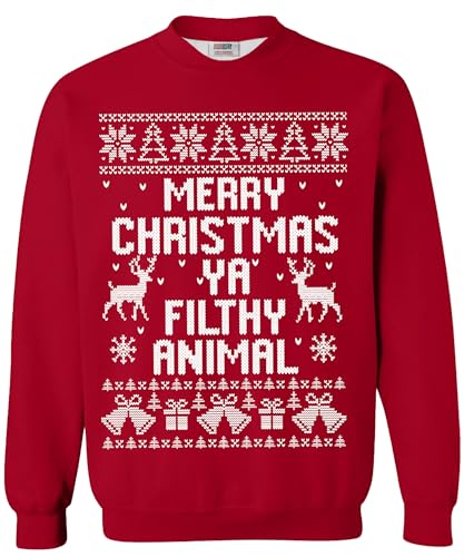 Arvilhill Men's Christmas Sweatshirt Fleece Crewneck Graphic Xmas Reindeer Cotton Pullover Red L
