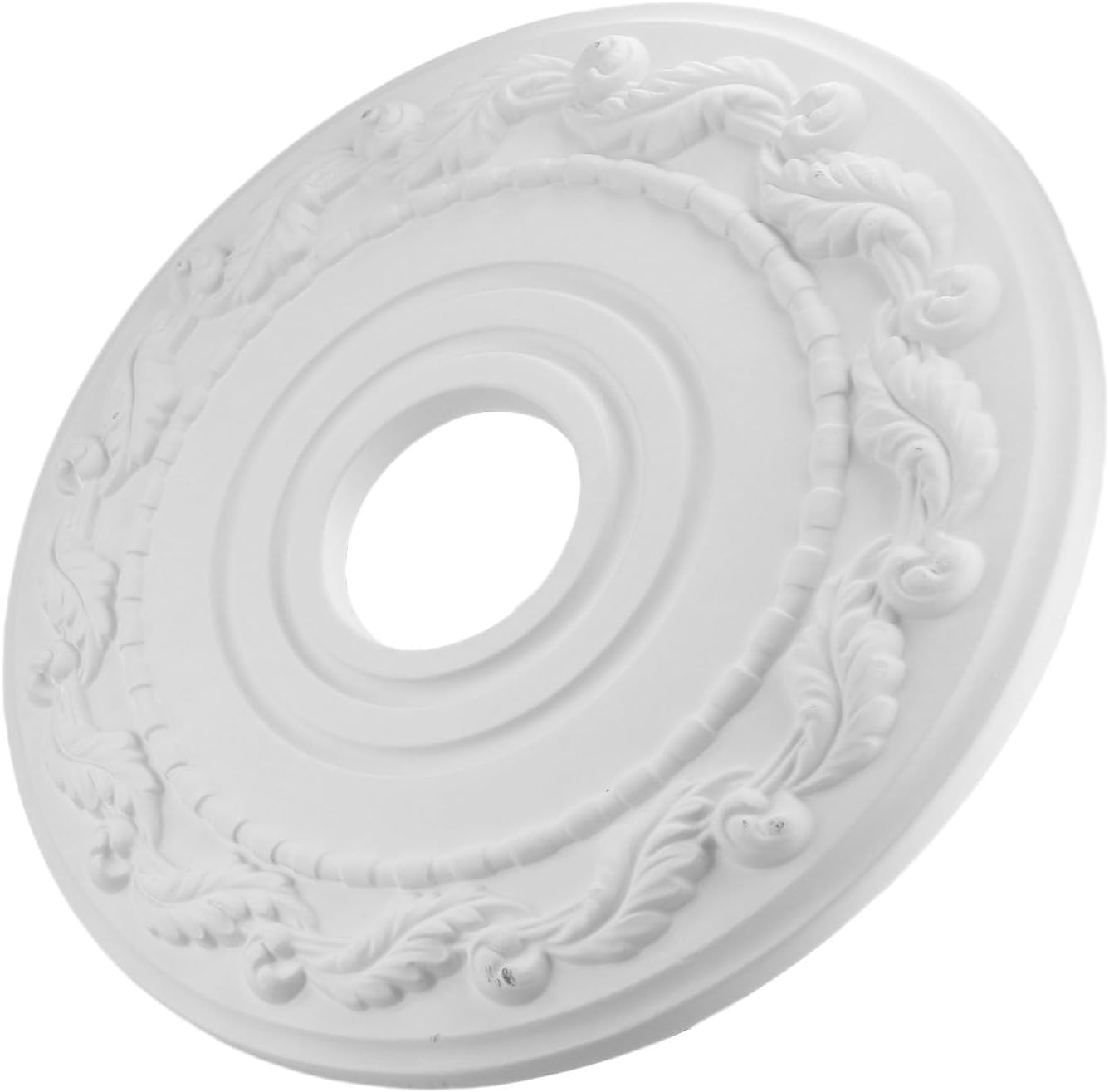 16 Inch Round PU Ceiling Medallion, Retro Decorative Lamp Plate Cover for Light Fixtures and Fans, White Patterned Design to Conceal Imperfections