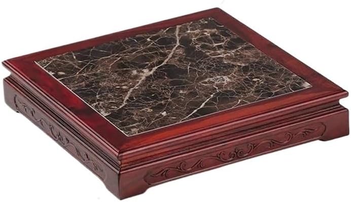 Bonsai Pedestal Vase Pedestal Stands Carved Crafts Ornament Base Solid Wood Inlaid Marble Flower Pot Vase Buddha Statue Base Bracket Planter Stand Plant Holder