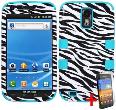 Samsung Galaxy S2 Hercules Tmobile Black White Zebra Blue Hybrid Cover Hard Gel Case + Free Screen Protector From [Accessory Arena]