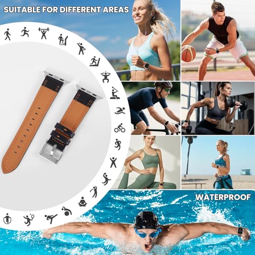 Image of Soft Genuine Leather Band for Apple Watch 49mm 46mm 45mm 44mm 42mm 38mm- Women /Men Vintage Retro Replacement Wristband Strap with Metal Buckle for iWatch Ultra 3 /2 /SE /Series 11 /10 /9 /8 /7 /6 /5 /4 /3 /2 /1