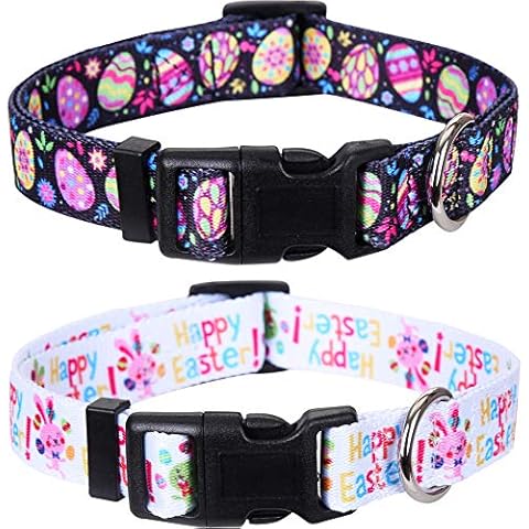 2 Pack Easter Dog Collar Adjustable Nylon Pet Collars Easter Egg Medium Cover