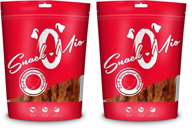 SnackOMio – Premium Hundesnack – zarte Hühnerbrust Filetstreifen, getreidefrei, 2er Pack (1 x 500g)