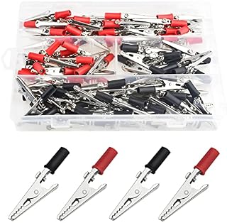 BGTXINGI 100pcs 2 Kinds Metal Alligator Clips Crocodile Clamps Electrical Test Clamps with Black and Red Plastic Handle for Laboratory Electric Testing Work