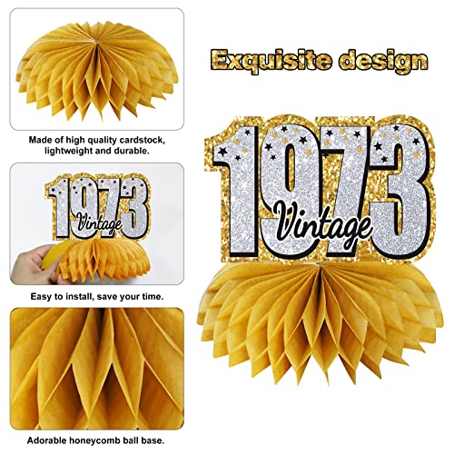 9 Pcs 50Th Birthday Decorations Vintage 1973 Honeycomb Centerpieces For Men Women, Black Gold Silver 50 Birthday Table Toppers Party Supplies, Fifty Years Birthday Table Centerpieces Sign Party Decor #TOP4