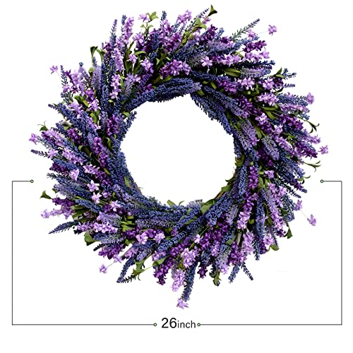 24 Inch Purple Lavender Flower Wreath for Front Door Spring Summer Forsythia Lavender Flowers Wreath for Indoor and Outdoor Decor Rustic and Farmhouse Purple for Home