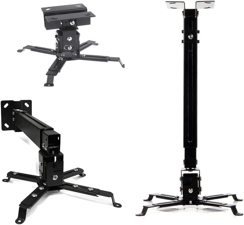 Arabest Universal Projector Mount Wall or Ceiling Bracket with Adjustable Height and Extendable Arms Tilt DLP LCD Projection Mount for Home and Office Different Size Projector (Black)