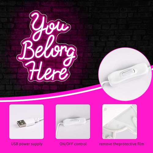 Image of You Belong Here Neon Sign for Wall Decor | Inspirational LED Light for Classroom, Office, Dorm Decor, Gift for Men Size 13.8*11.7in