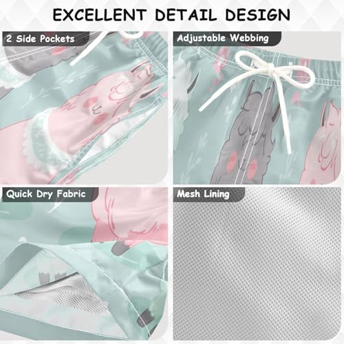 Boys Beach Board Shorts Cute Alpaca Sheep Swim Trunk Teen Swimwear 8-16Y Multicolor3