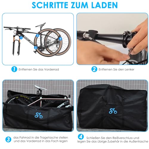 BEZORR Fahrrad Transporttasche,Fahrrad Reisetaschen, Wasserdicht Langlebig 1680D Tragetasche für 26 Zoll Faltrad 700C Mountainbike, Outdoor-Fahrradzubehör, Radfahren Aufbewahrungstasche