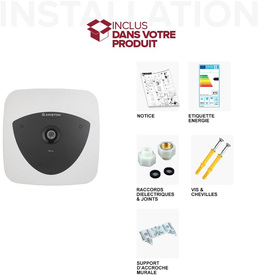 Included components for Ariston ANDRIS LUX water heater installation