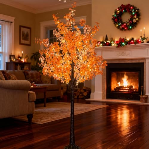 TYBEEU 6FT 5-Leaf Lucky Tree Christmas Tree with Warm White