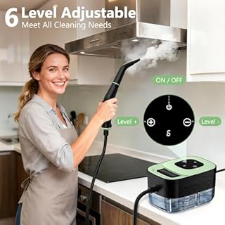 Steam Cleaner, Portable Steamer for Cleaning with 16pcs Accessories, 6-Level Adjustable, 15s Heat-Up, Handheld Steam Cleaner for Home for Tile, Grease, Dirt, Grout, Car Detailing, Green