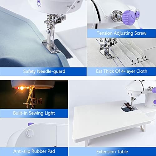 Easy Sewing Machine for Beginner Kid, Electric Portable Sewing Machine Lightweight, Small Household Sewing Handheld Tool with Upgrade with Wewing Kit Extension Table Foot Pedal for Home DIY Project.