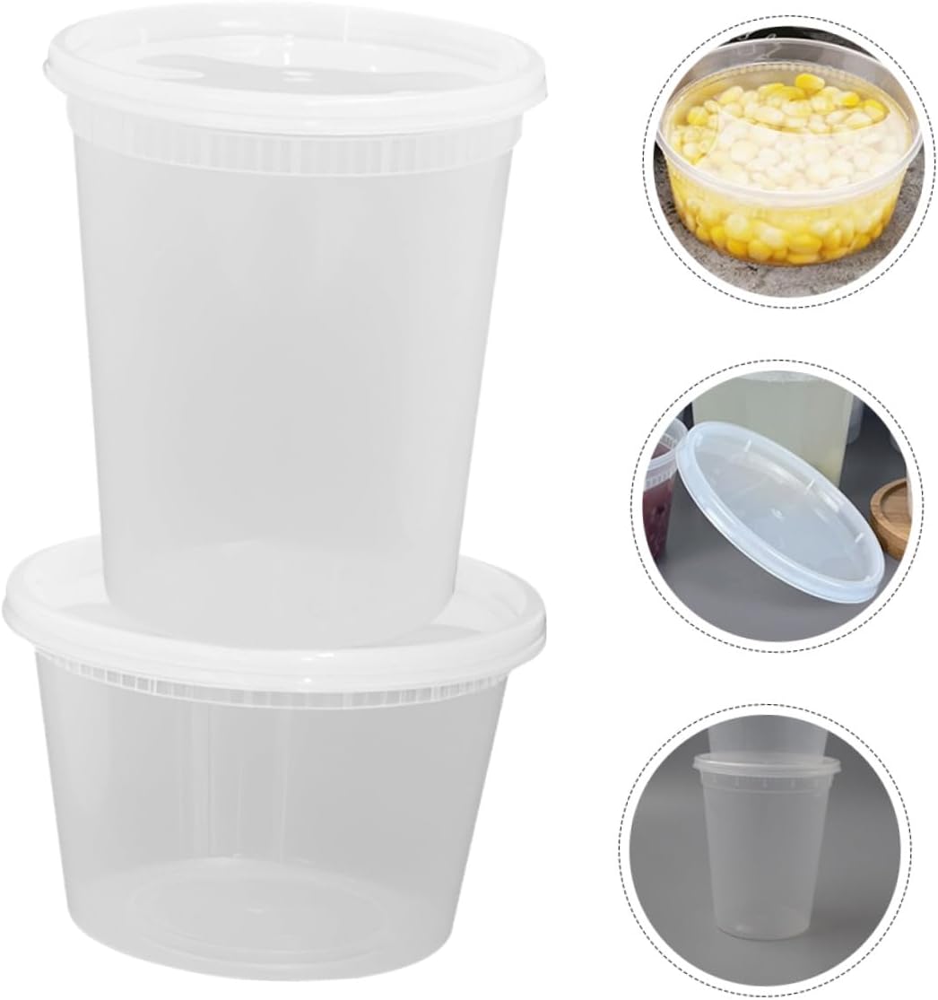 Toyvian 50pcs Disposable Soup Cups with Lids 16oz 32oz Hot and Cold Food Containers Heat Resistant Takeout Bowls for Meal Prep and Soup Packaging