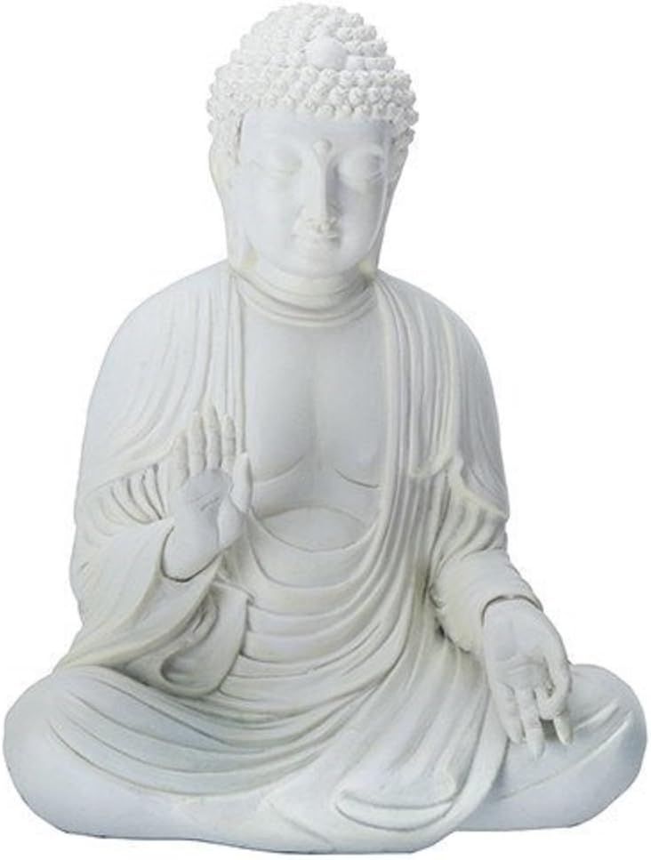 Amida Buddha Meditating Teaching Mudra Statue White, Resin 5.25" H