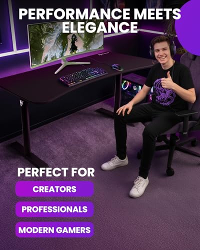 Image of Arozzi Arena Large Gamer Desk - 63x32 inch Adjustable Height PC Gaming Desk With Storage For Cables & Triple-Monitor Support - Full-Surface Washable Mousepad - Pure Black