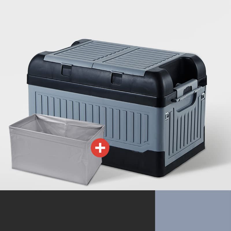 Organizador de maletero de coche, caja de almacenamiento plegable para maletero de SUV, baúl de almacenamiento automático de varios compartimentos con 2 tapas, bolsa coche, SUV(gris)