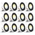 Amico 5/6 inch 5CCT LED Recessed Lighting 12 Pack, Dimmable, Damp Rated, 12.5W=100W, Can Lights with Baffle Trim, Retrofit Installation, ETL&FCC, Black