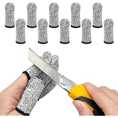 BlingKingdom 10pcs Breathable Cut Resistant Finger Cots Protection Reusable Durable Non Slip Finger Thumb Protector Gloves for Work Kitchen Garden Sculpture Grinding Stained Glass(Grey) Cover