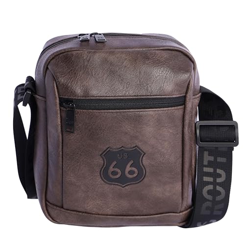 ROUTE 66 - Bolso Hombre - Bandoleras Hombre - Bolso hombre bandolera - Bolso Bandolera hombre - Bandolera de piel - regalo para uso diario, viaje, negocios, Edu