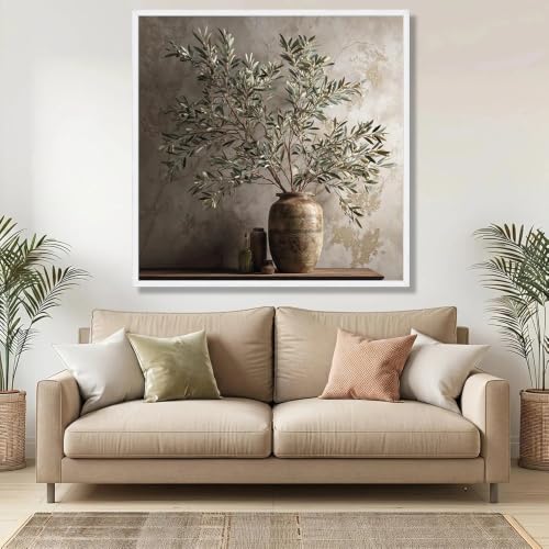 Impression sur toile de branches d'olivier rustiques sous cadre 80x80cm