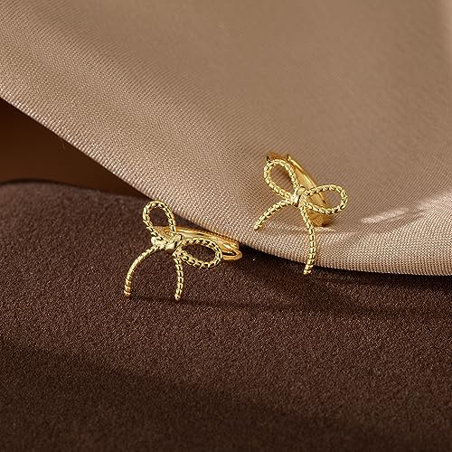 Reffeer Solid 925 Sterling Silver Bow Hoop Earrings Ribbon for Women Teen Girls Bowknot Hoop Earrings Huggie Cartilage Helix Earrings3