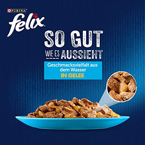 Felix So gut wie es aussieht Katzenfutter nass in Gelee, Fisch Sorten-Mix, 120er Pack (120 x 85g) – Bild 4