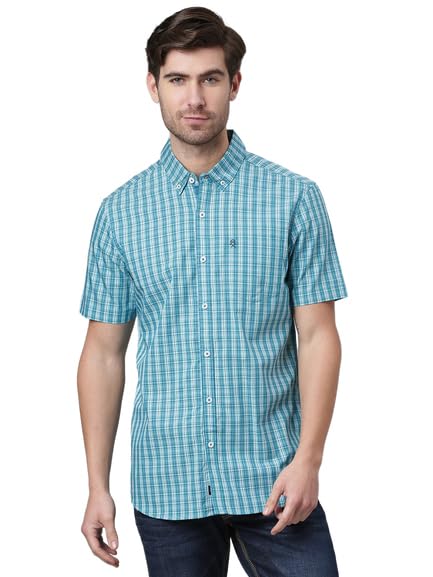 Thomas Scott Men's Checkered Regular Fit 100% Cotton Casual Shirt with Button Down Collar and Half Sleeve