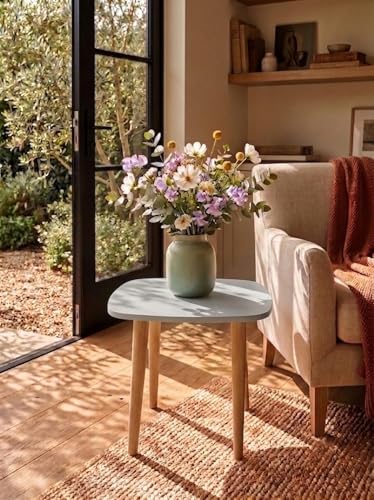 Image of Modern Rectangle Side Table with 4 Wooden Legs, Minimalist End Table /Coffee Table for Living Room, Bedside Nightstand for Bedroom, Balcony & Small Spaces