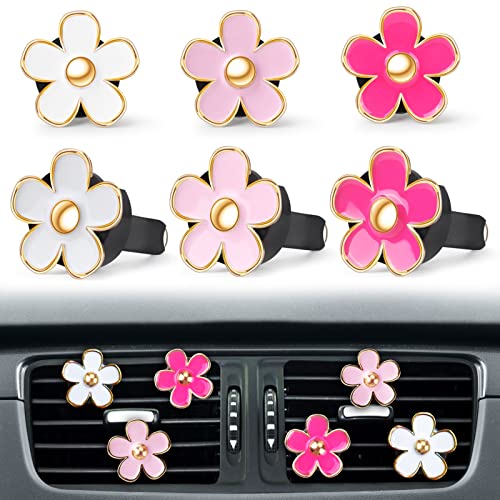 Image of Pink Flower Car Air Fresheners Vent Clips for Women Gifts for Mom Girls | 6PCS Pink /White /Rose Car Scent Clips Girly Daisy Aesthetic Christmas Decorations Interior Accessories for Cars Perfume Decor