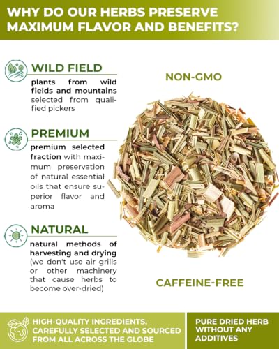 Image of 100 Bags Dried Lemongrass Tea Lemon Grass Leaf Herbal Tea Zacate De Limon (Cymbopogon) - 100 Count 1.5g Bags Lemongrass Chai Herb Limoncillo (Hierba Limon)