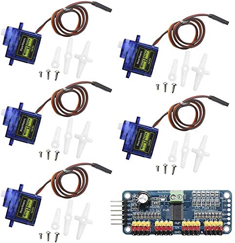 Image of REES52 5pcs SG90 9G Micro Servo Motor with PCA9685 16 Channel 12 Bit PWM Servo Motor Driver IIC Module for Arduino Raspberry Pi RC Robot Arm Helicopter Airplane Remote Control
