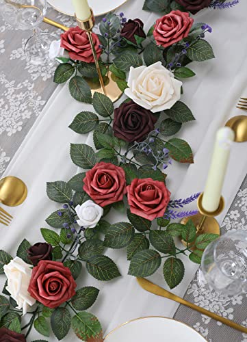 Garisey 5FT Artificial Rose Flower Burgundy Fake Floral Garland for Wedding Ceremony Backdrop Arch Flowers Table Centerpieces Decorations - Image 2