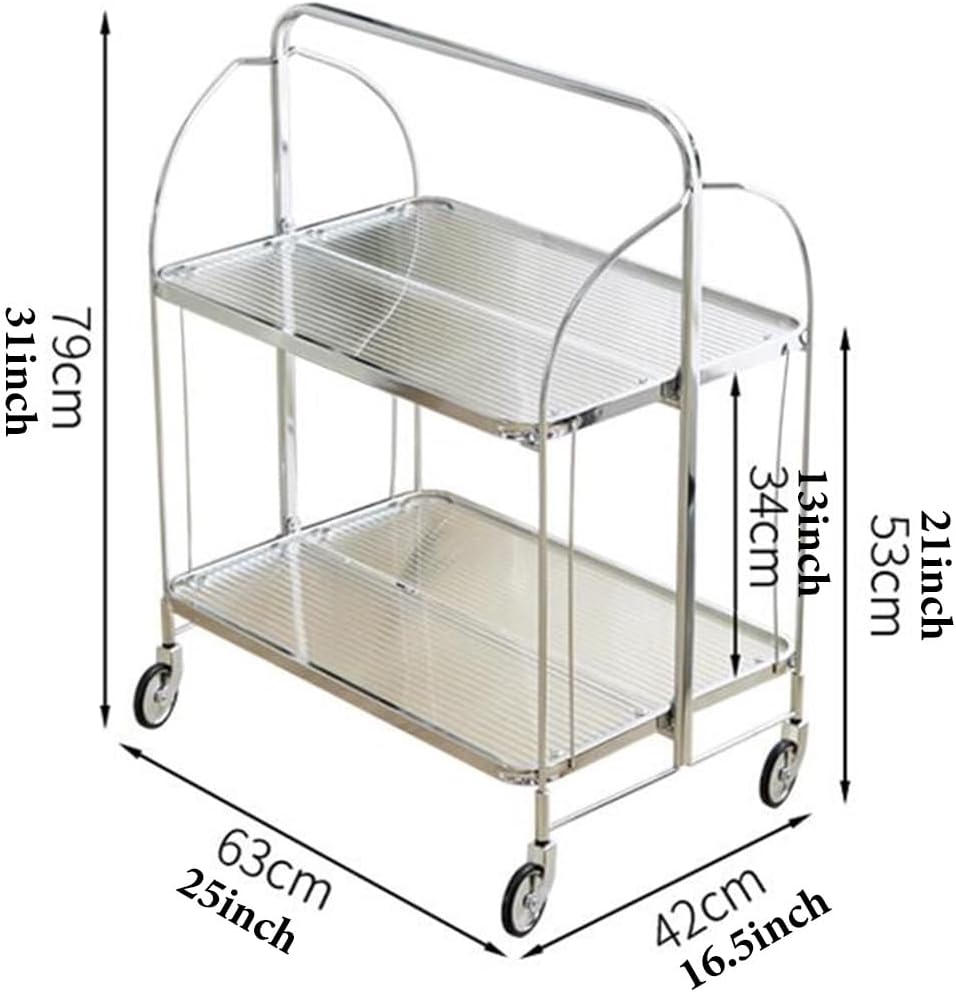 GIZNXBA Home Bar Serving Cart, Folding Bar Cart with Wheels and Handle, Coffee Tea Drink Trolley, Beverage Bar Cart Storage Cart Bar Trolley Rolling Dining Car for Home Kitchen Party (Color : /Gold)