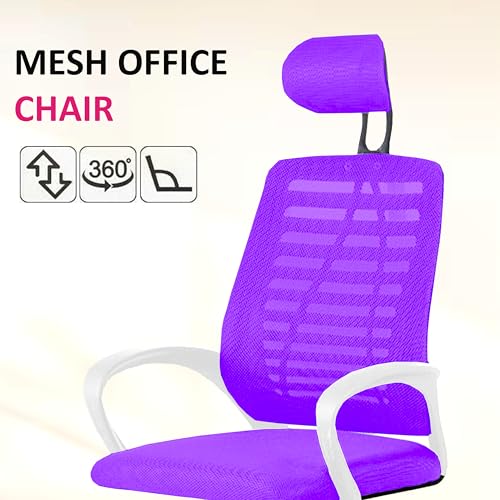 Image of Casa Copenhagen,Mesh Office Desk,Rocking Ergonomic Computer Chair Adjustable High with Headrest and Comfortable Armrest Swivel Chair - Purple & White Handle