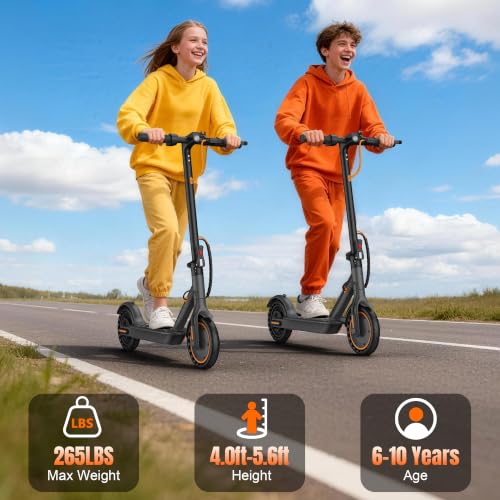 Image of Electric Scooter for Kids Aged 6-10, 350W Motor, 19 Mph Speed & 15 Miles Range, 8.5 inch Solid Tires, Lightweight Foldable Scooter with Dual Braking System, Max Load 265LBS