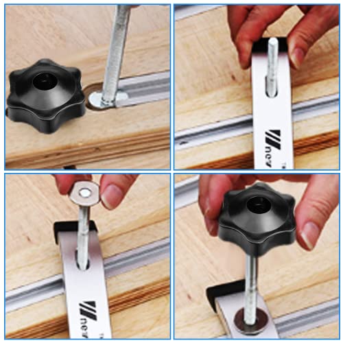 12 Stück T-Schiene Gleitmuttern M8 Nutensteine T-Nut Muttern Kit mit T-Schraube und Klemmknopf M8 Kunststoffgriff für Holzbearbeitung Werkzeug