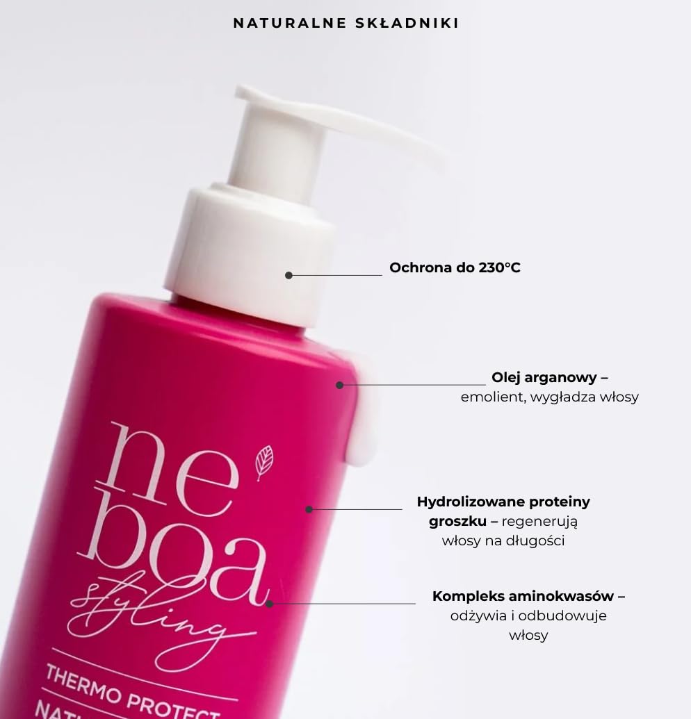 Neboa Mleczko Termoochronne do Włosów, Ochrona do 230°C, 95% Składników Naturalnych 175 ml