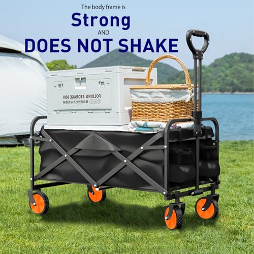 Image of SUZHI Small Foldable Wagon & Shopping carts with Wheels for Groceries, Black Wagon Carts Foldable, Apartment,Garden&Grocery Wagon, Collapsible Wagon Lightweight (2 Colors Optional)