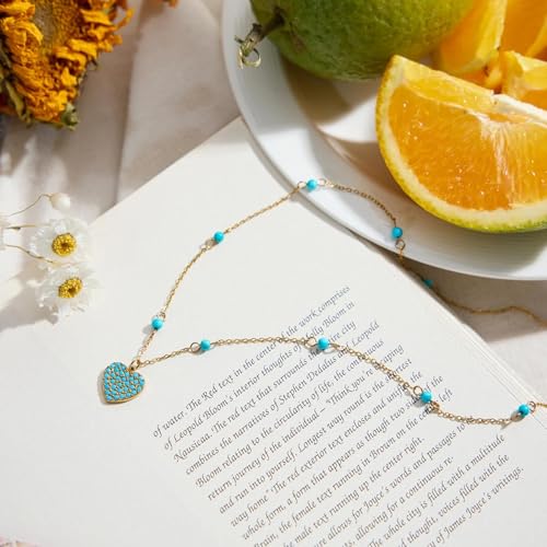 Bijou en pierre naturelle avec pendentif cœur bleu turquoise de haute qualité