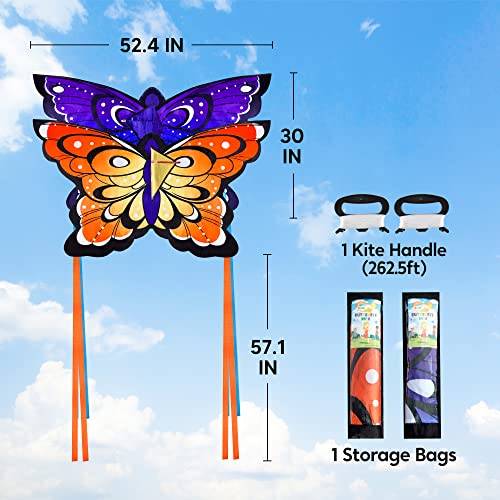 Joyin 2 Packs 52.4'' Wide Giant Butterfly Kite Yellow And Blue Color Easy To Fly Huge Kites For Kids And Adults With 262.5 Ft Kite String, Large Beach Kite For Outdoor Games And Activities #TOP6