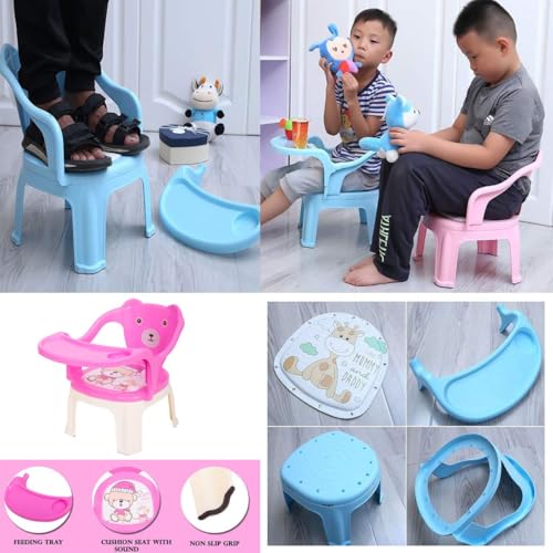 Image of Baby Bucket Baby Chair, with Tray Strong and Durable Plastic Chair for Baby /Plastic School Study Chair /Feeding Chair for Kids, Portable High Chair for Kids Up to 30 Kgs - (Peach & Green)
