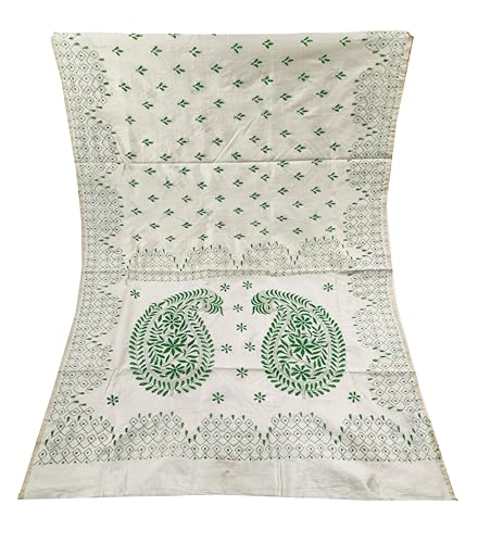 Image of SHRISTI CLOTHINGS Women's Hand Embroidered Cotton Silk Kantha Stitch Saree with Blouse Piece (SB430324 TWD78)