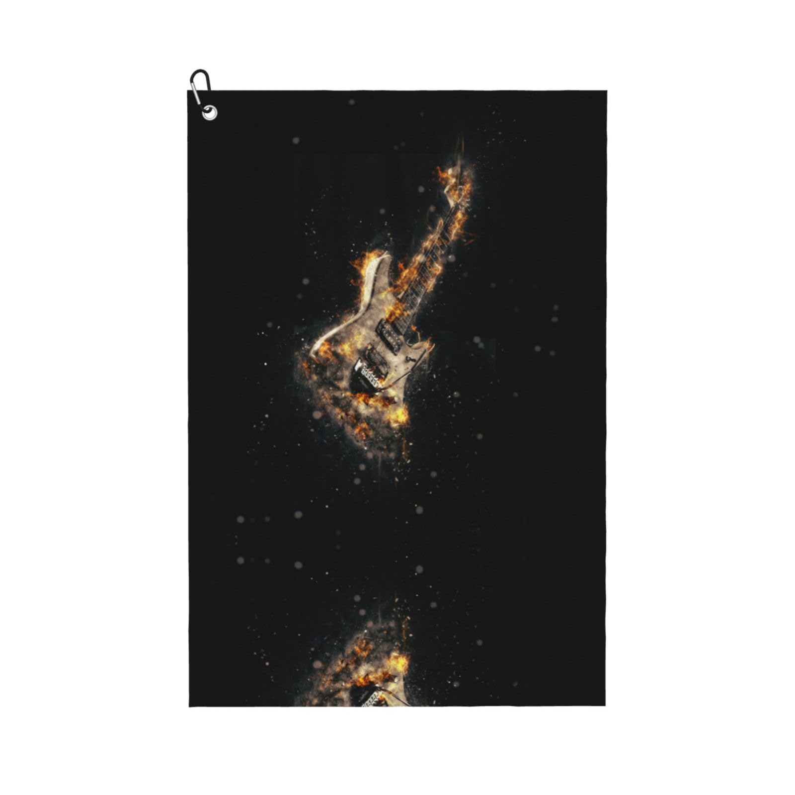 peiyeety Rock Heavy Metal Electric Guitar On Fire Microfiber Golf Towel with Carabiner Clip, 16x24 Inch Absorbent Waffle Weave Towel for Golf Bags