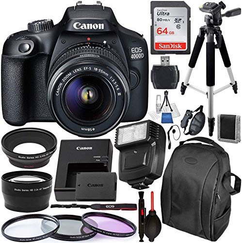 Canon EOS 4000D/Rebel T100 DSLR Camera with 18-55mm III Lens and Essential Accessory