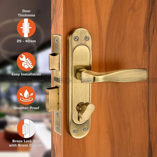 Image of Duke Mortice Door Lock Set 1004 BA CY for Main Door, Kitchen, Bedroom, Office, Hotel Brass Lock Body with Brass Cylinder Brass Antique Colour 190 MM (8 INCH)